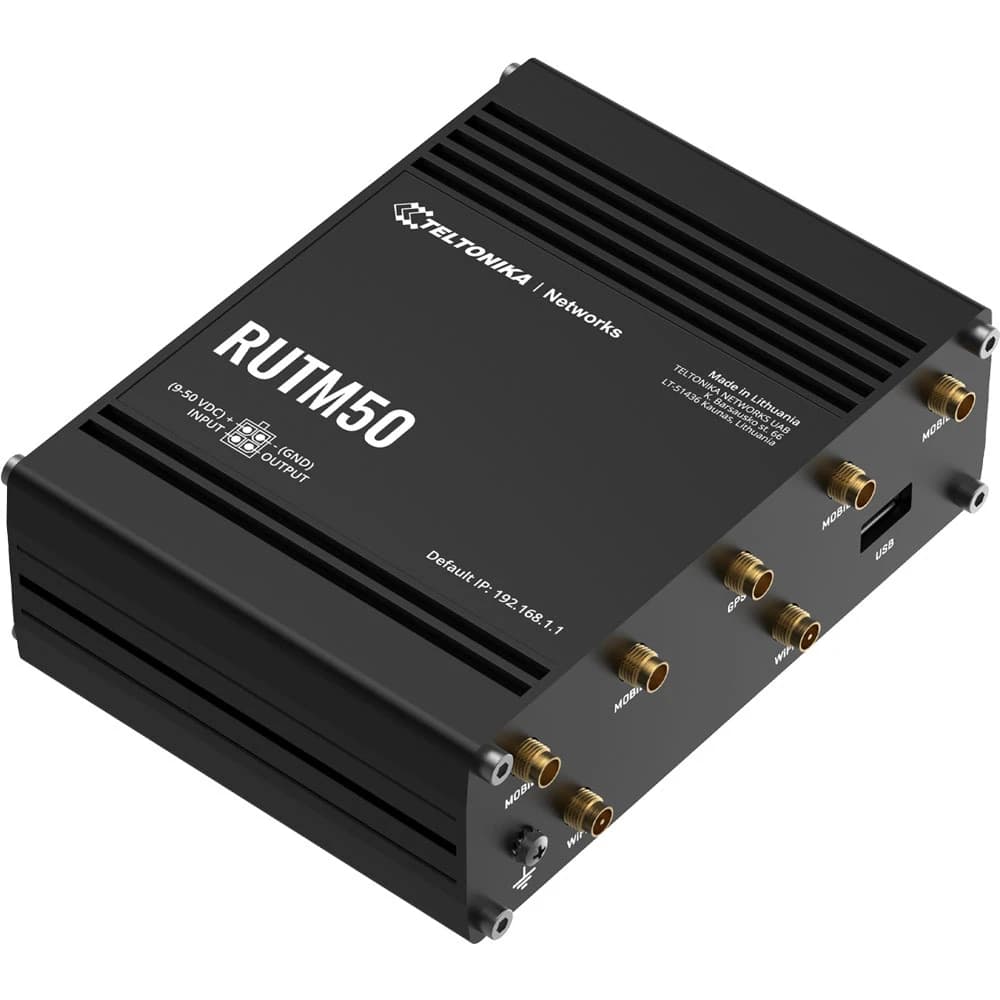 Router Celular Industrial 5G Teltonika RUTM50 Dual-SIM - 3.4Gbps, 5 Puertos (1 WAN y 4 LAN) marca Teltonika - Switch Industrial DIN-Rail