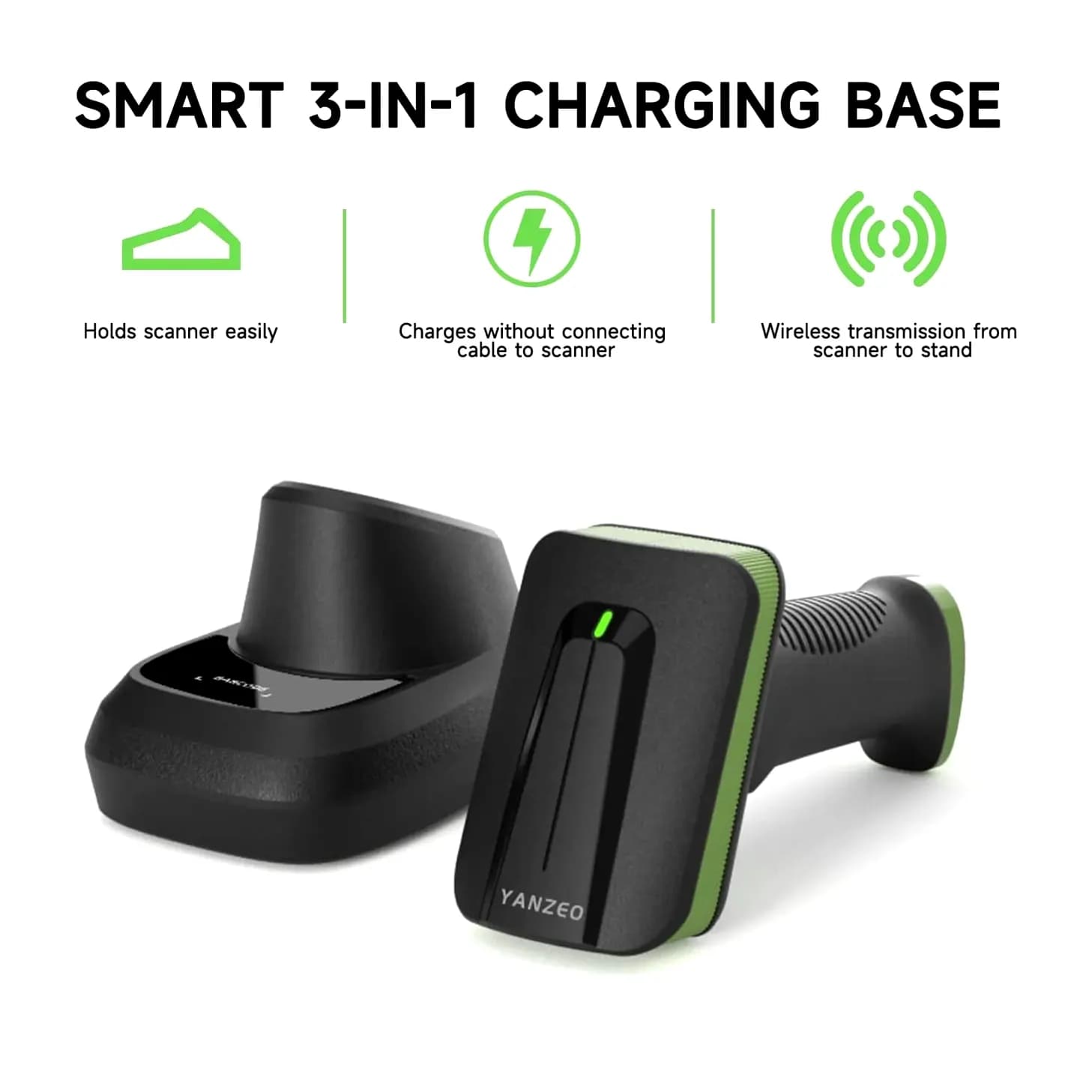 Lector de código de barras inalámbrico 1D, 2D, QR con base, Bluetooth, YANZEO SC2388 marca Yanzeo - Lector de Código de barras