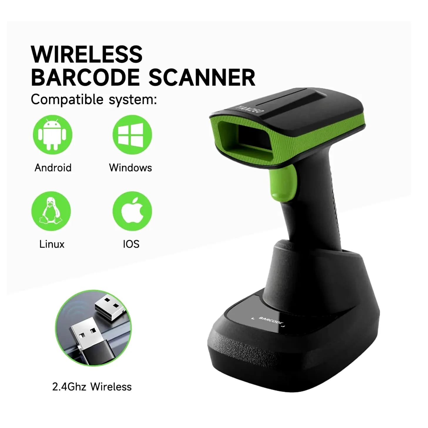 Lector de código de barras inalámbrico 1D, 2D, QR con base, Bluetooth, YANZEO SC2388 marca Yanzeo - Lector de Código de barras