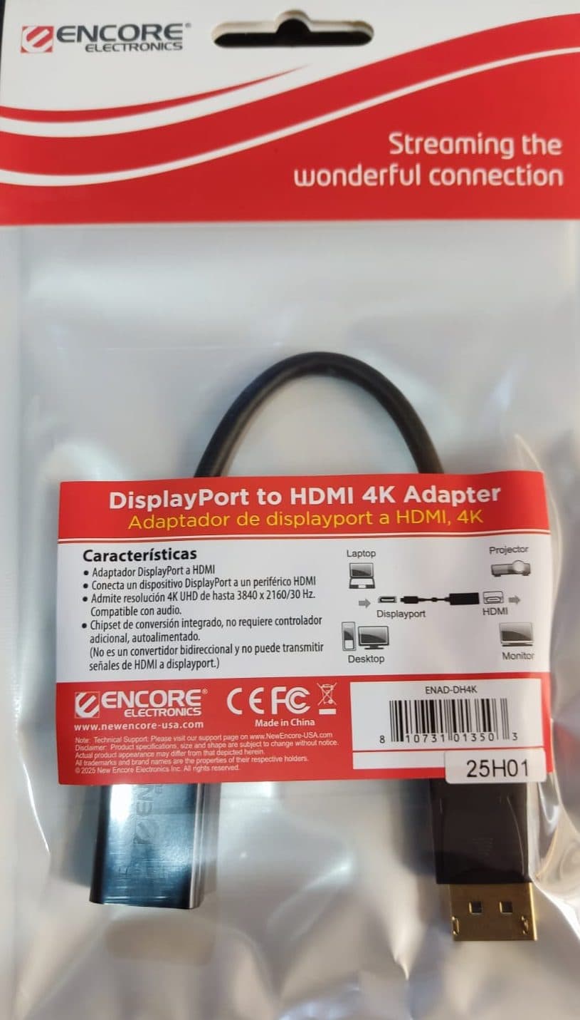 Adaptador DisplayPort a HDMI 4K PC y MAC marca Encore Electronics - Adaptador DisplayPort | HDMI | TIPO C