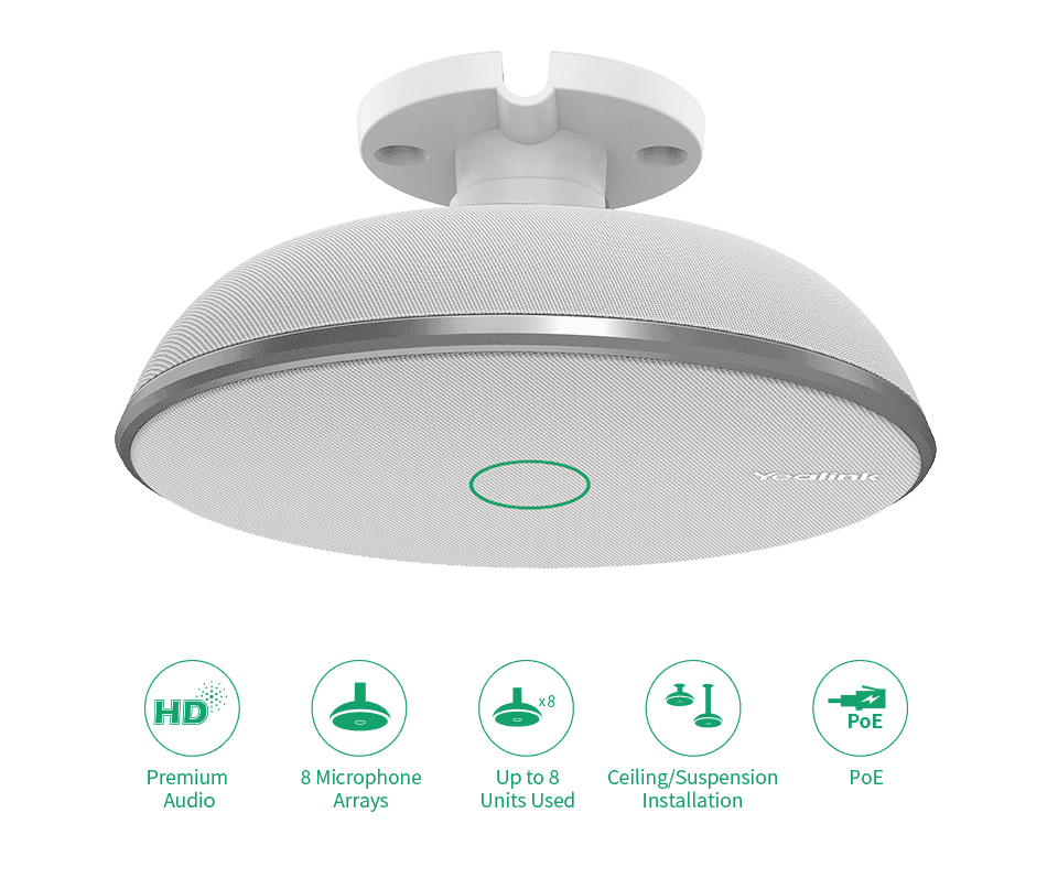 Yealink VCM38 Micrófono de techo, sonido 360°, cobertura 40 m2, sonido profesional marca Yealink - YEALINK equipos para Video Conferencia