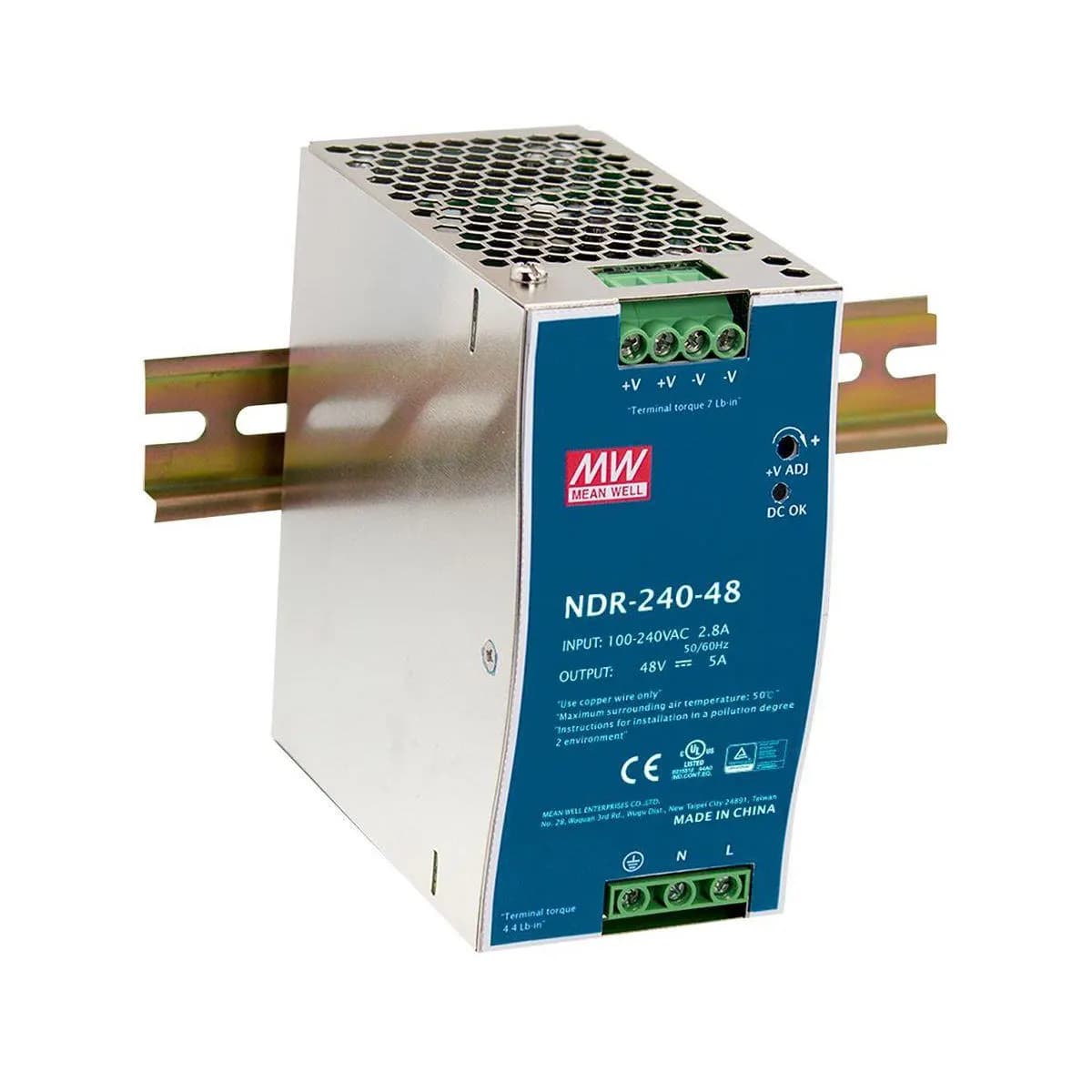 Fuente Industrial NDR-240-48  240W/48V 5A DIN-Rail - MEAN WELL marca Mean Well - Switch Industrial DIN-Rail