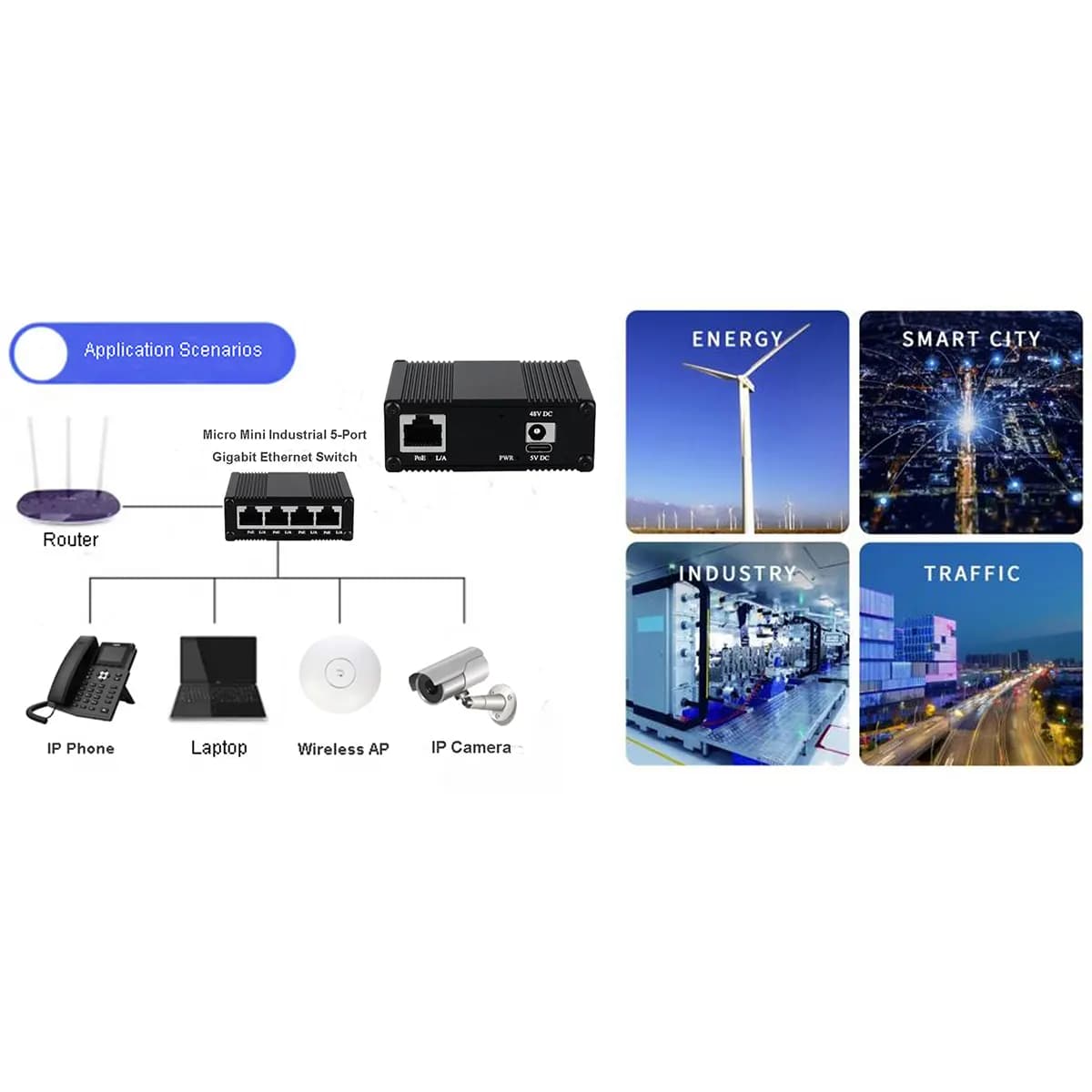 Switch Industrial 5 Puertos Gigabit Ethernet no administrable DIN-Rail E-Link marca E-Link - Switch Industrial DIN-Rail