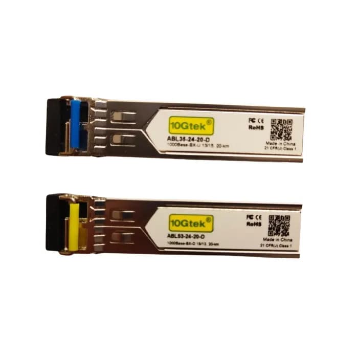 Par de Transceiver SFP BiDireccional 1.25Gbps, 01 Fibra monomodo LC, 1550nm-TX/1310nm-RX, 20km, 10Gtek marca 10Gtek - Transceiver Transceptores 