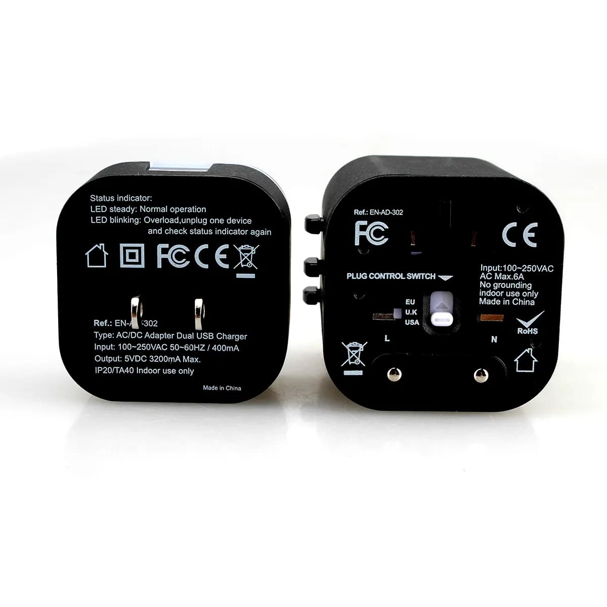 Multi Cargador de corriente 220/110V universal (120 Paises) Para Viajeros + Dual USB 3.2 amp - Accesorios para Portatiles