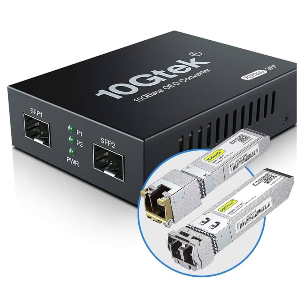 Media Converter 10G SFP+ con 2 SFP+ con 01 Modulo 10Gb RJ45 30mt y 01 Modulo Fibra10Gb SR Multimodo 300M Duplex LC marca 10Gtek - Conversores Media Converter