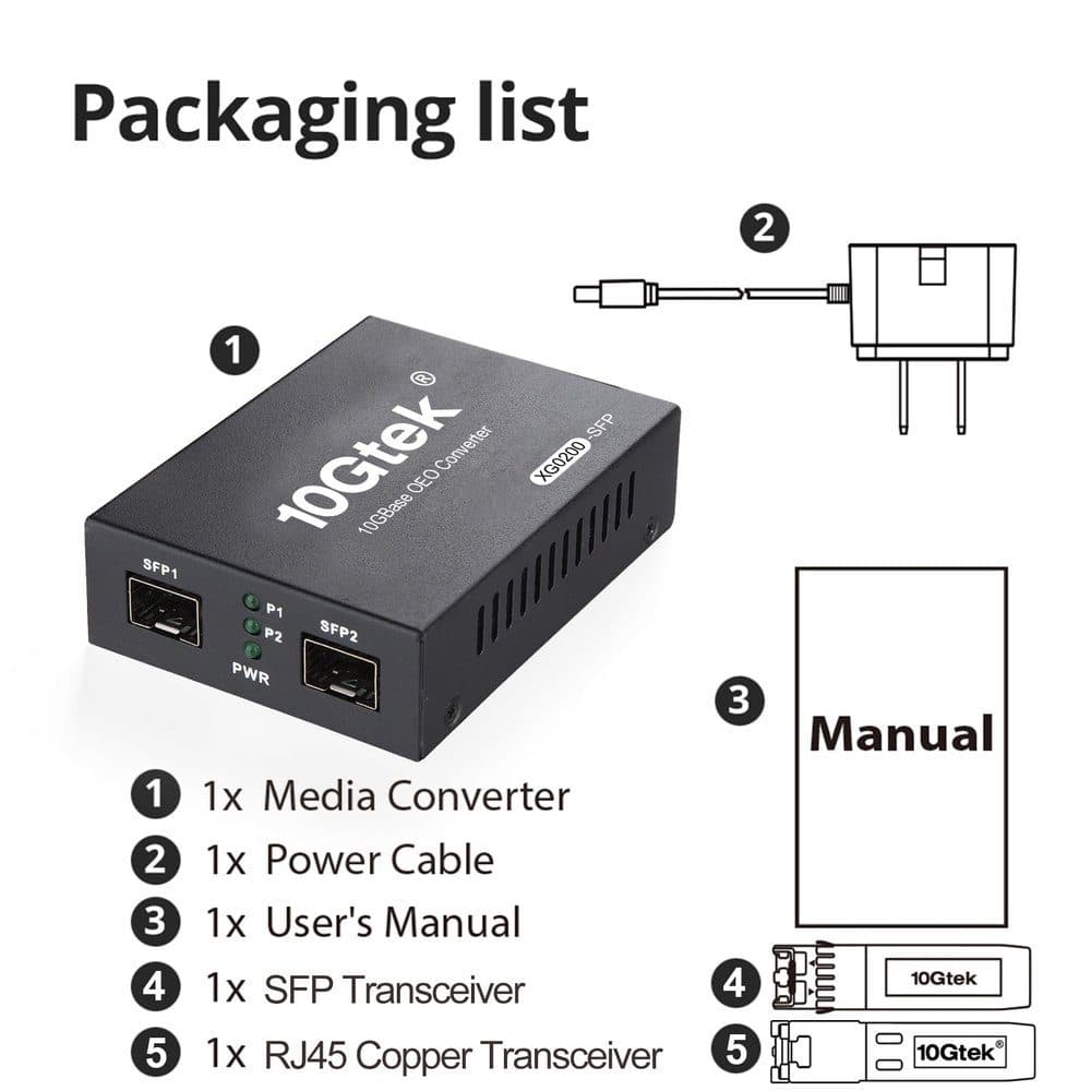 Media Converter 10G SFP+ con 2 SFP+ con 01 Modulo 10Gb RJ45 30mt y 01 Modulo Fibra10Gb SR Multimodo 300M Duplex LC marca 10Gtek - Conversores Media Converter