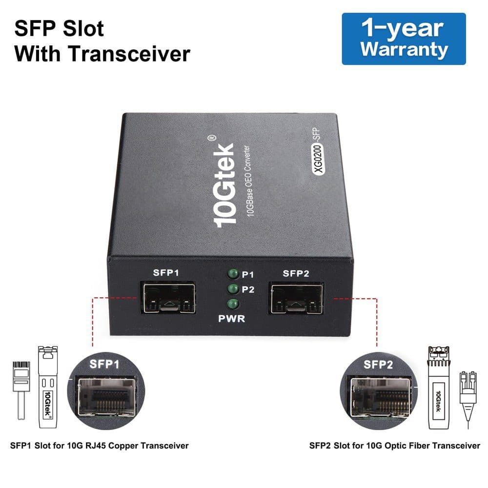 Media Converter 10G SFP+ con 2 SFP+ con 01 Modulo 10Gb RJ45 30mt y 01 Modulo Fibra10Gb SR Multimodo 300M Duplex LC marca 10Gtek - Conversores Media Converter