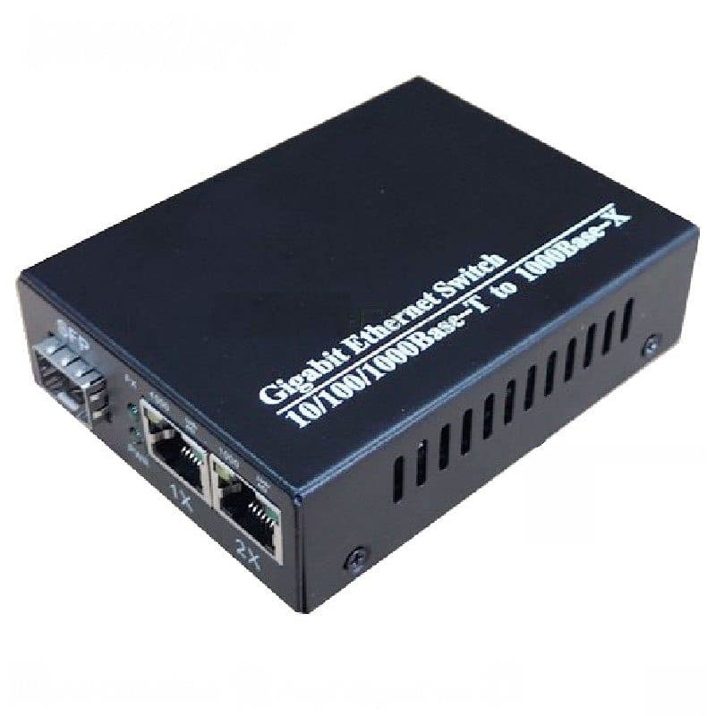 Media Converter 1 SFP a 2 Port RJ45 Ethernet Gigabit - Negro JYD-1SFP2E - Conversores Media Converter