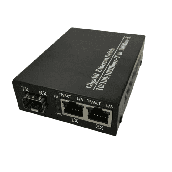 Media Converter 1 SFP a 2 Port RJ45 Ethernet Gigabit - Negro JYD-1SFP2E - Conversores Media Converter