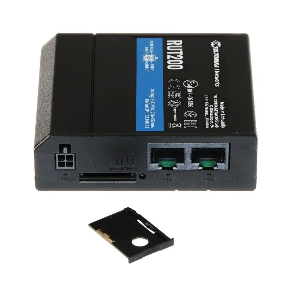 Enrutador IoT inalámbrico Teltonika RUT200 Industrial IP30 LTE Wifi 4G - Negro marca Teltonika - Switch Industrial DIN-Rail