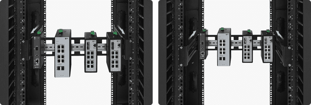 Rack de carril DIN-Rail ajustable para montaje EIA 19 pulgadas marca E-Link - Switch Industrial DIN-Rail