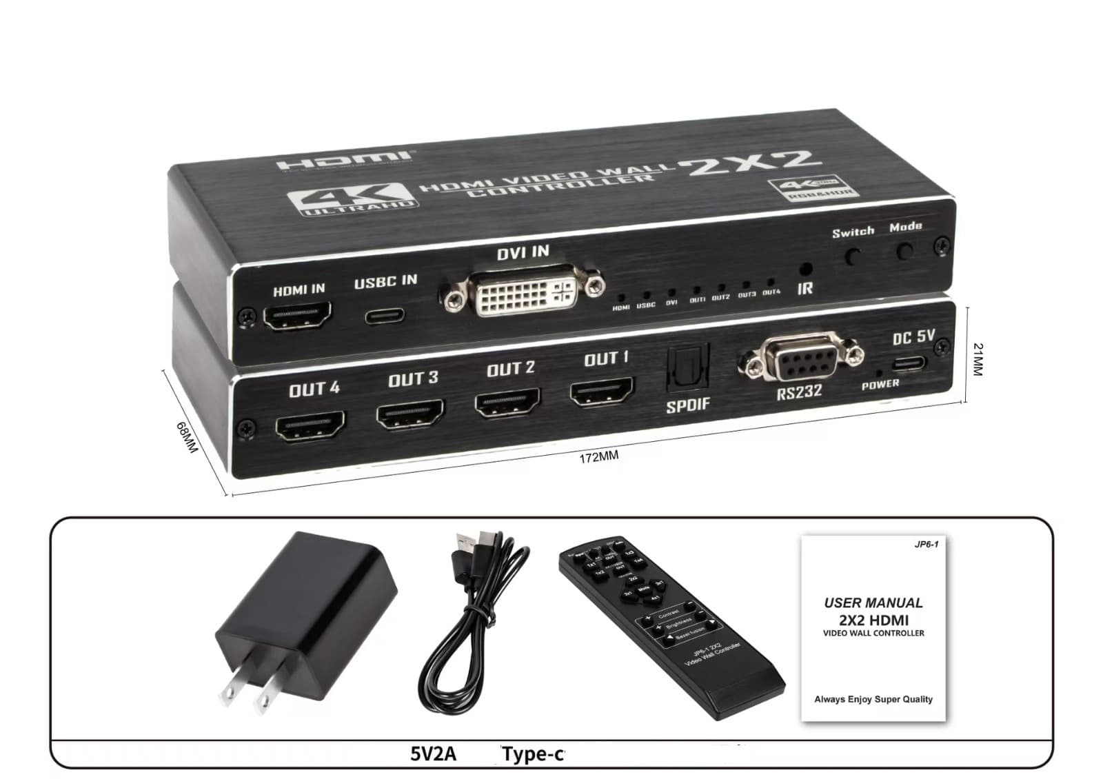 Controlador Video Wall 2X2 4k Hdmi hasta 4 Televisores Hdmi - Extender HDMI Splitter
