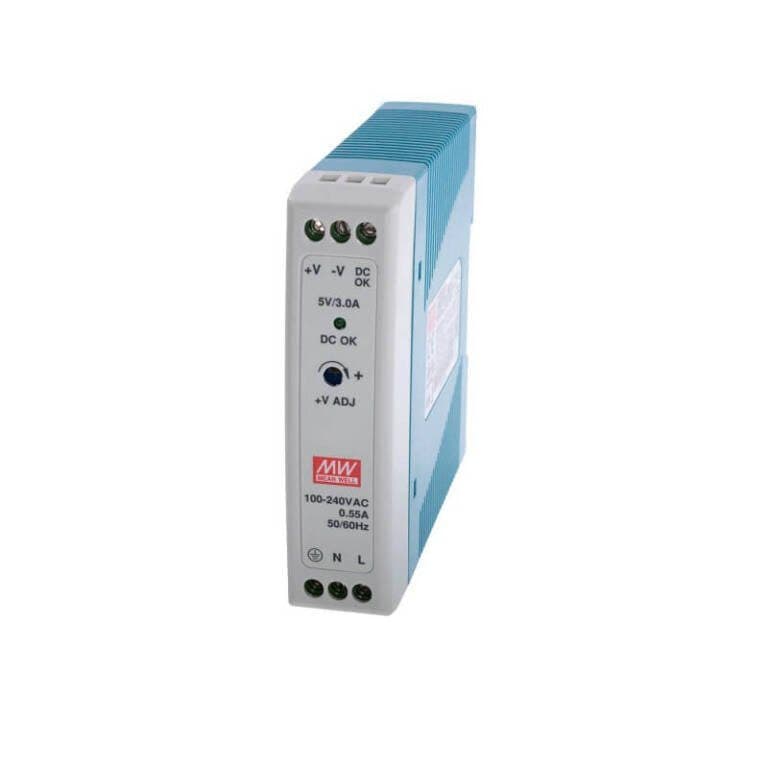 Fuente Industrial MDR-20-5 AC to DC DIN-Rail Power Supply 5V 3 Amp 15W Mean Well marca Mean Well - Switch Industrial DIN-Rail