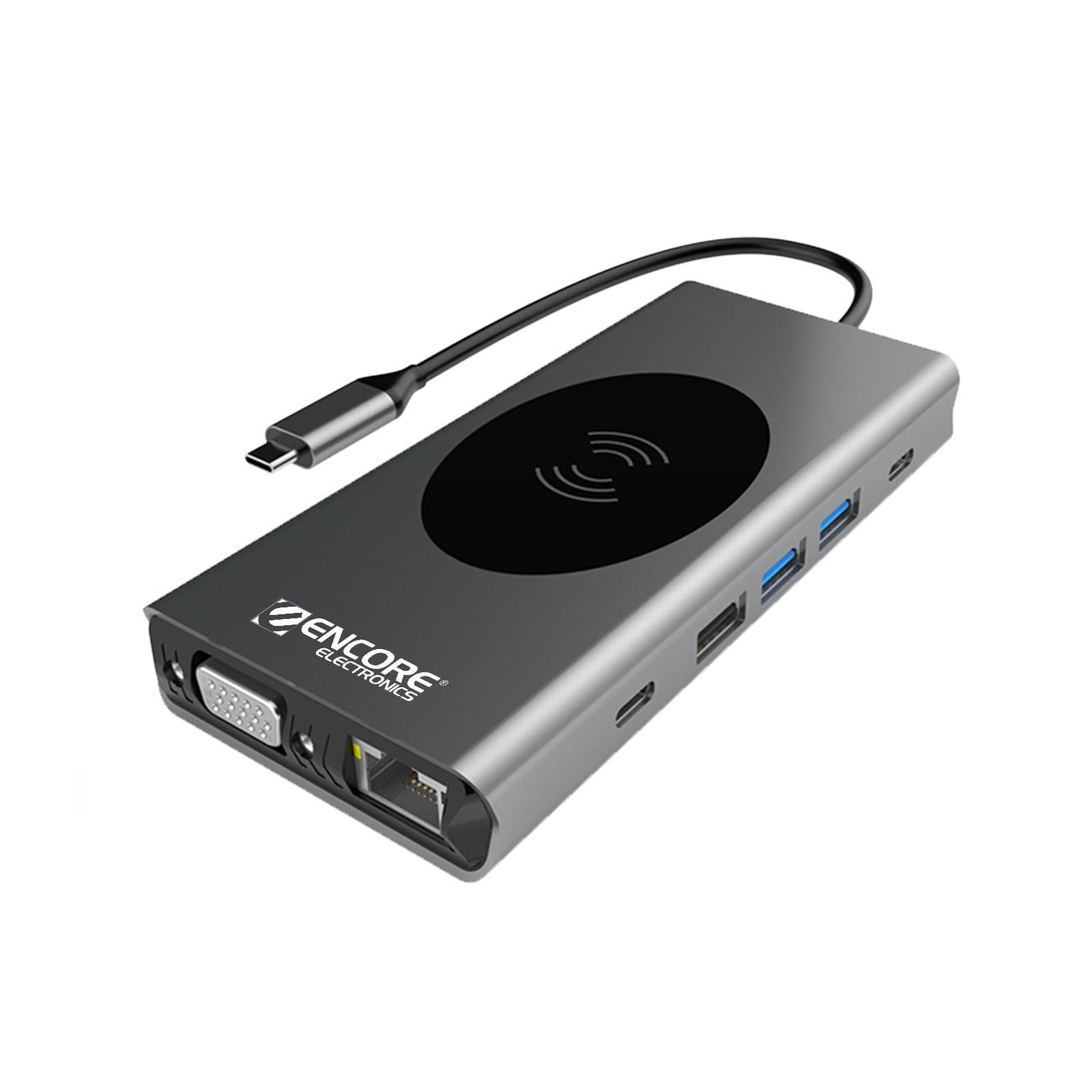 HUB Multipuerto Adaptador 13 en 1 Tipo c Estacion de acoplamiento Docking para 13 Dispositivos y Cargador Wifi marca Encore Electronics - Docking HUB Multipuerto USB | Tipo C 