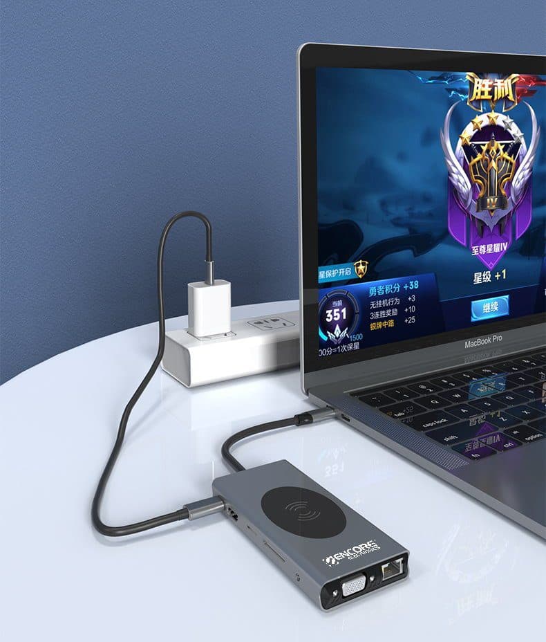 HUB Multipuerto Adaptador 13 en 1 Tipo c Estacion de acoplamiento Docking para 13 Dispositivos y Cargador Wifi marca Encore Electronics - Docking HUB Multipuerto USB | Tipo C 