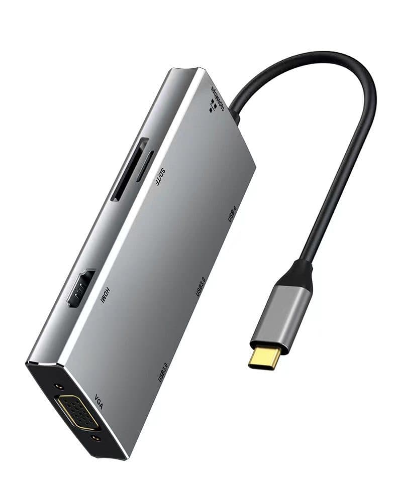 HUB Multipuerto Adaptador 8 en 1 Tipo C Estacion de acoplamiento Docking para 8 dispositivos marca Zenhon - Docking HUB Multipuerto USB | Tipo C 
