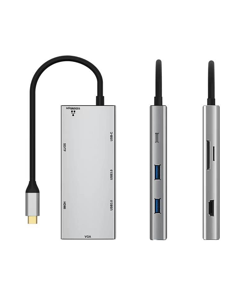HUB Multipuerto Adaptador 8 en 1 Tipo C Estacion de acoplamiento Docking para 8 dispositivos marca Zenhon - Docking HUB Multipuerto USB | Tipo C 