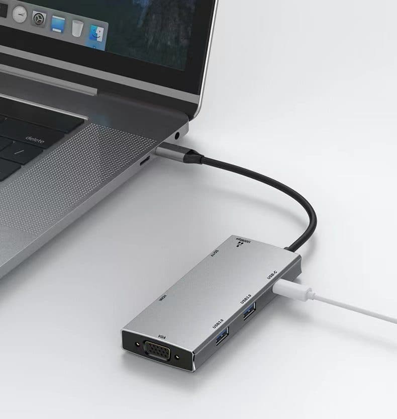 HUB Multipuerto Adaptador 8 en 1 Tipo C Estacion de acoplamiento Docking para 8 dispositivos marca Zenhon - Docking HUB Multipuerto USB | Tipo C 