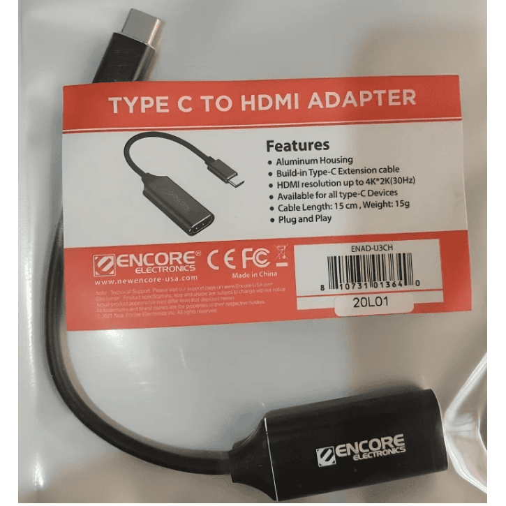 Adaptador Tipo C a HDMI Hembra 4K Encore marca Encore Electronics - Docking HUB Multipuerto USB | Tipo C 