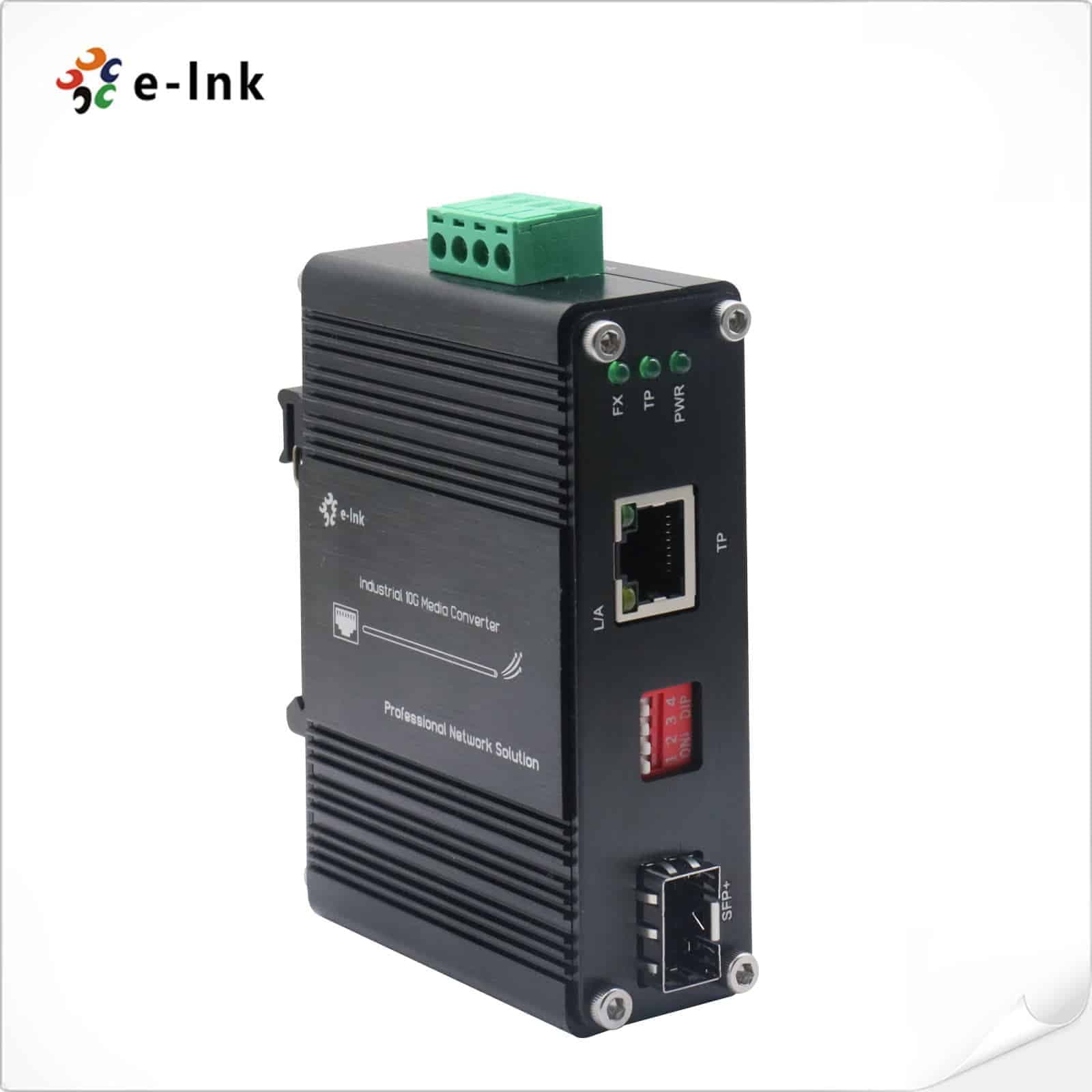 Media converter Industrial 10GB RJ45 a Fibra 10GBASE-X SFP+ DIN-Rail E-Link marca E-Link - Conversores Media Converter