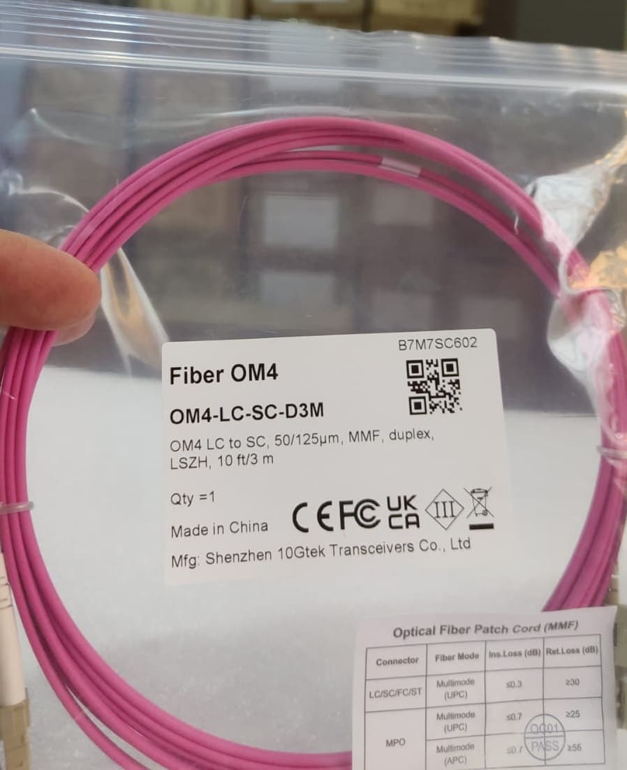 Patch Cord Fibra Optica LC to SC, Duplex Multimodo, OM4 (50/125μm) LSZH 3m(10ft) marca 10Gtek - Redes y Conectividad