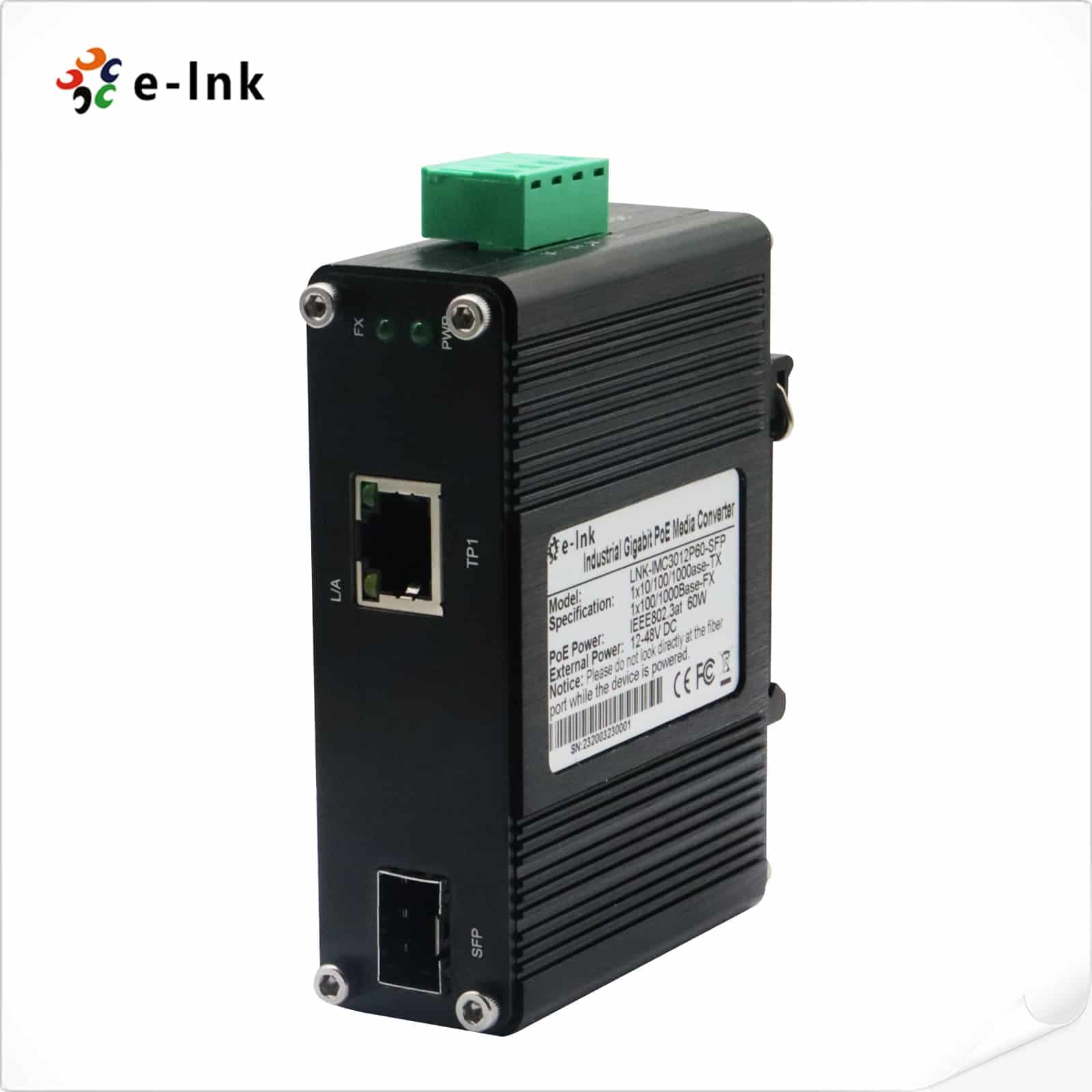 Media Converter Industrial RJ45 Ethernet Gigabit a SFP 1Gb Din-Rail E-Link marca E-Link - Conversores Media Converter