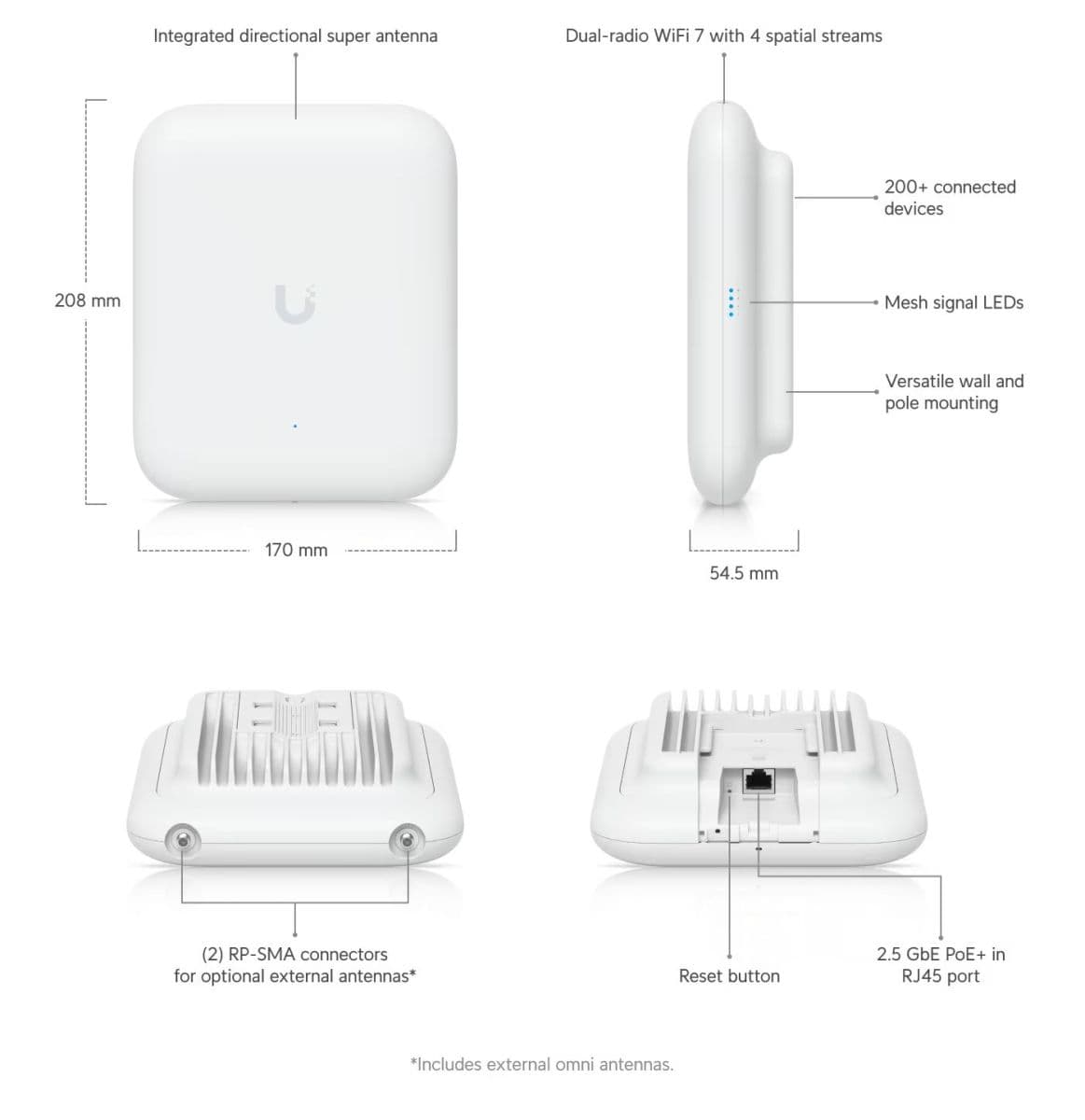 Ubiquiti Networks UniFi U7-Outdoor Tri-Band Wi-Fi 7 Access Point  (No Incluye adaptador PoE) marca Ubiquiti - Ubiquiti Router | Antenas | AP
