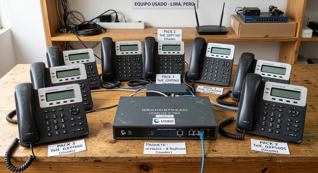 Centralita IP Grandstream UCM6102 Series IP PBX 2 FXO 2FXS (Usado) + Pack 5 Telf. IP Grandstream GXP1100(3)GXP1160, GXP1405 (Usados) marca GrandStream - Varios