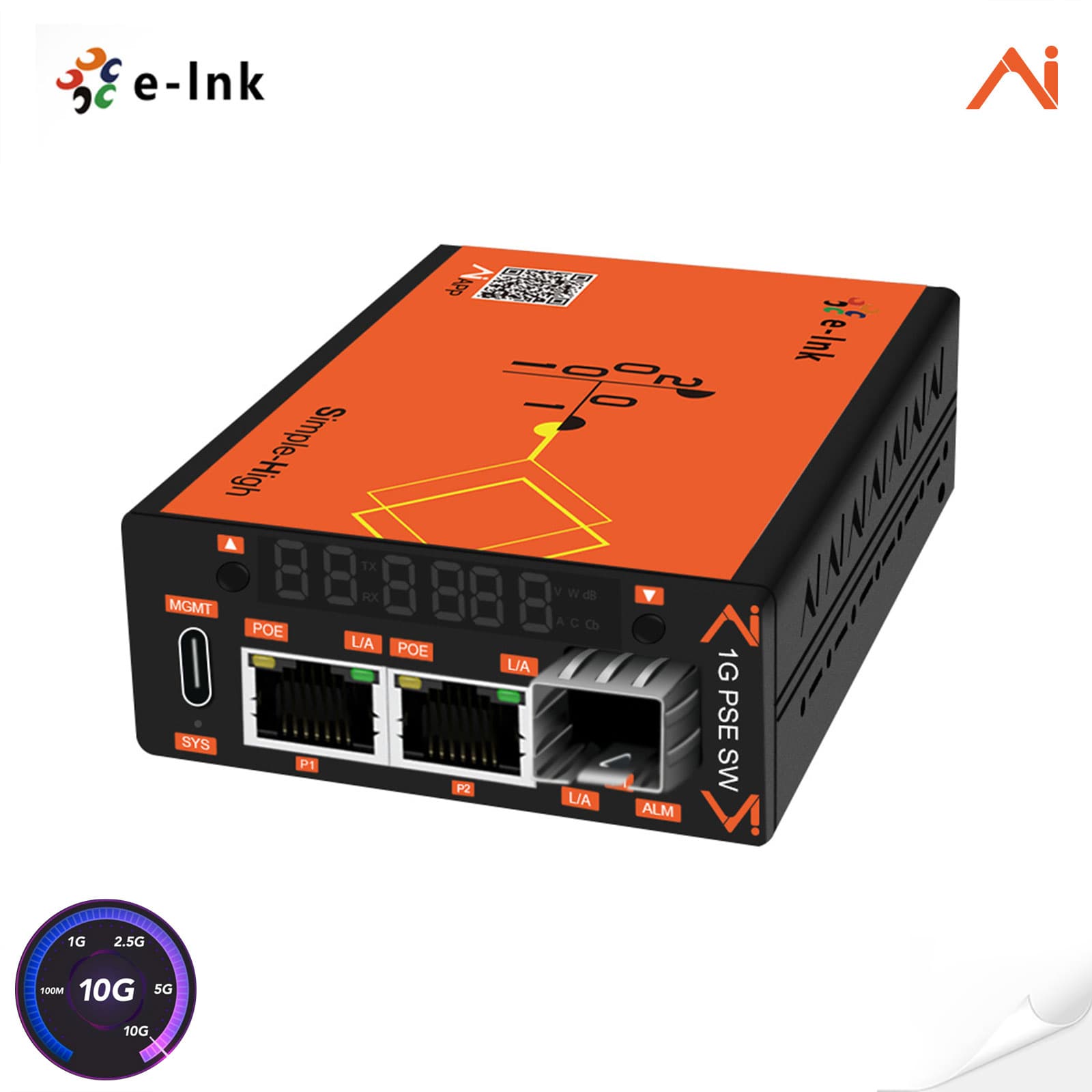 Media Converter 1 SFP a 2 RJ45 Base1000T PoE++ EEE802.3bt 95W, Gestión inteligente con IA LNK-AI1200MP90-SFP marca E-Link - Conversores Media Converter