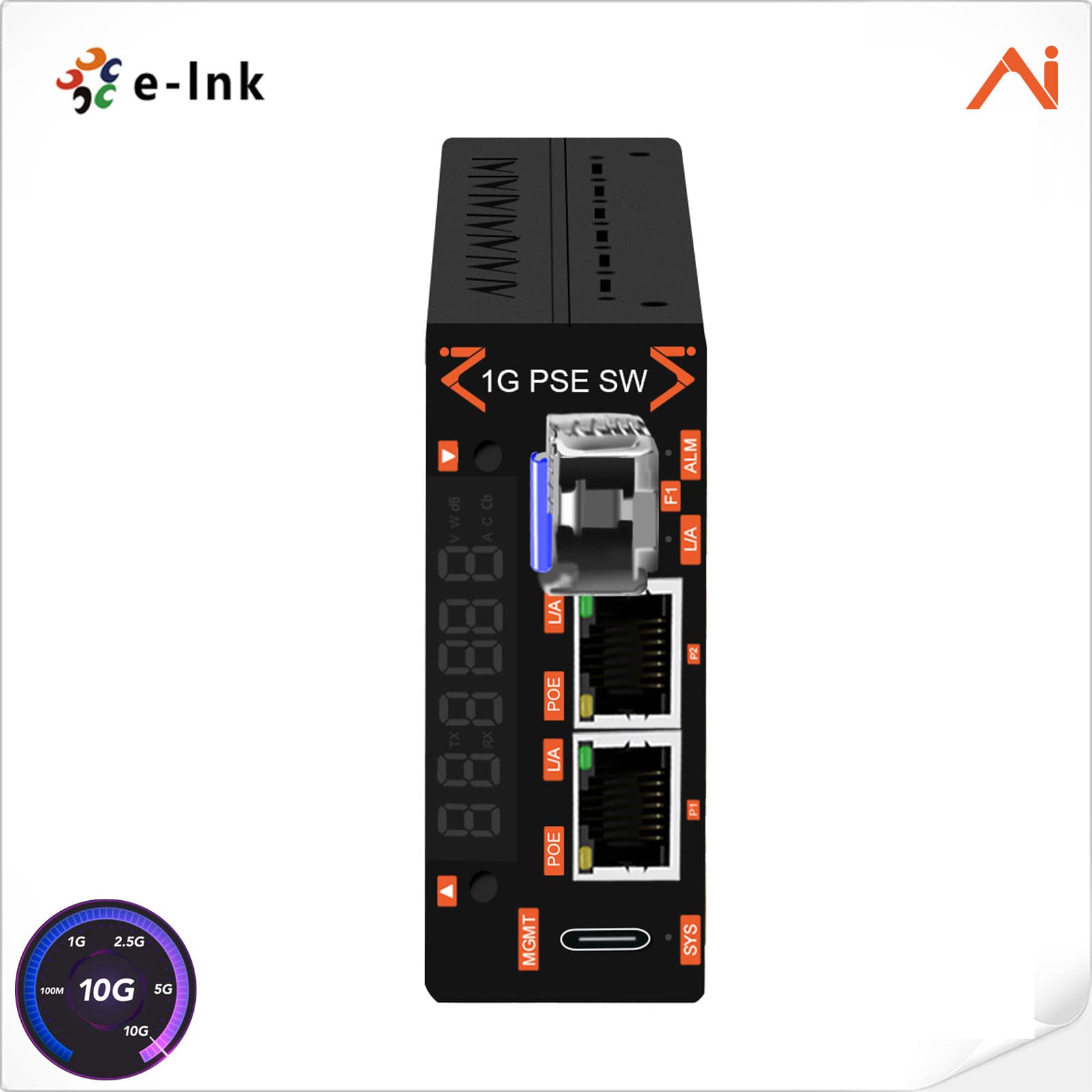 Media Converter 1 SFP a 2 RJ45 Base1000T PoE++ EEE802.3bt 95W, Gestión inteligente con IA LNK-AI1200MP90-SFP marca E-Link - Conversores Media Converter