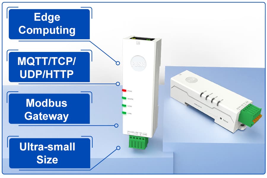 Convertidor servidor Serial RS485 a Ethernet RJ45 Industrial tamaño Lipstick DIN-Rail USR-DR134 marca PUSR - Convertidores RS485|RS232 |RS422 con Modbus RTU
