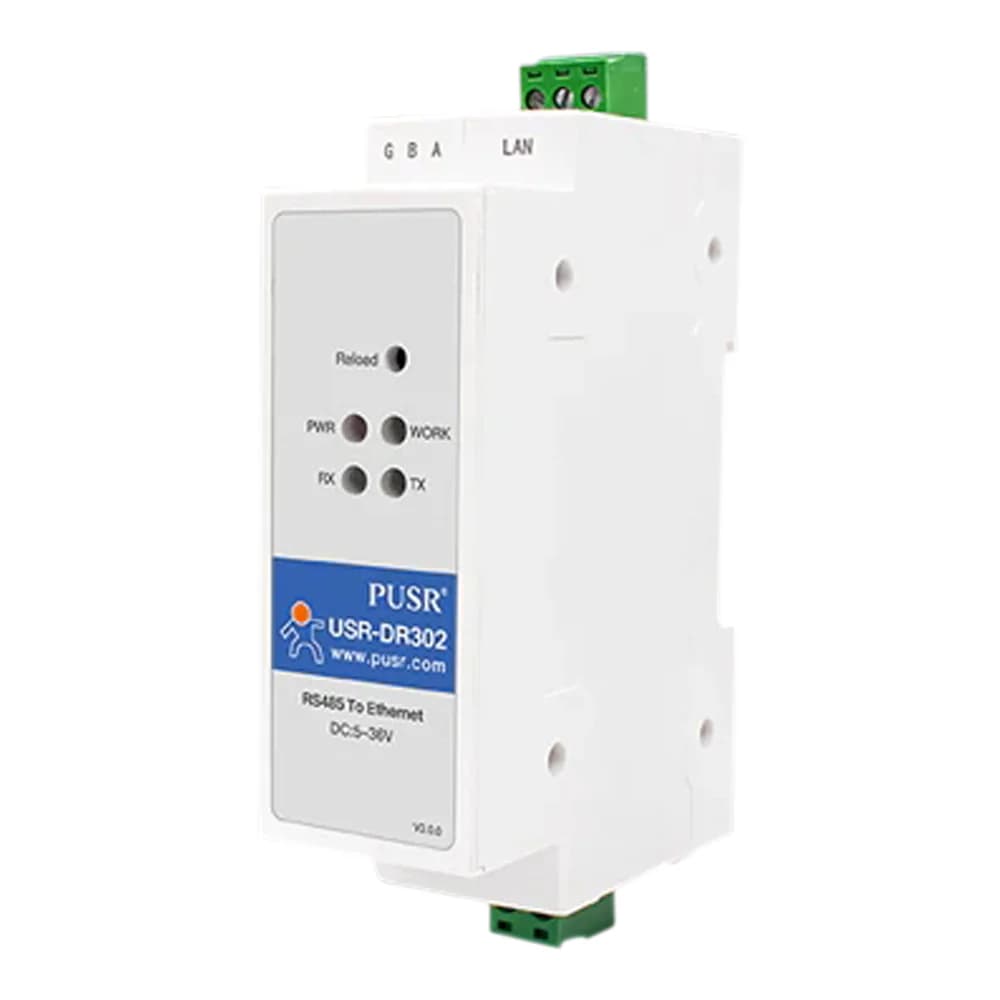 Convertidor Serie RS485 a Ethernet RJ45 10/100 Mbps de carril DIN-Rail USR-DR302 marca PUSR - Convertidores RS485|RS232 |RS422 con Modbus RTU