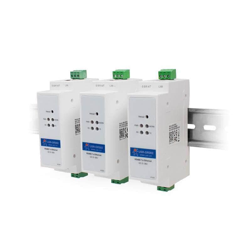 Convertidor Serie RS485 a Ethernet RJ45 10/100 Mbps de carril DIN-Rail USR-DR302 marca PUSR - Convertidores RS485|RS232 |RS422 con Modbus RTU