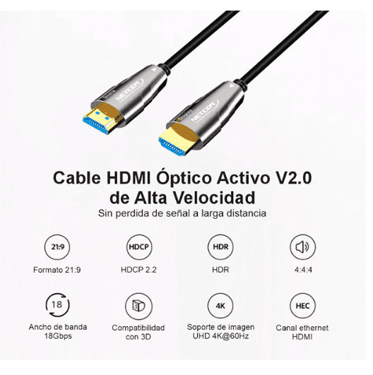 Cable Hdmi A Hdmi Fibra Optica De 25mts Uhd 4k@60hz V2.0 Netcom marca Netcom - Cables HDMI | TIPO C | USB