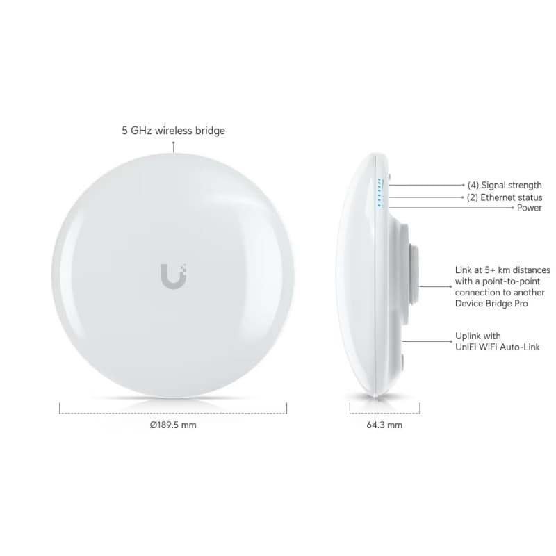 UDB-PRO UniFi Device Bridge para enlace PTP 5 Ghz WiFi 5, IPX6, 5km Ubiquiti marca Ubiquiti - Comunicaciones TI Telecom