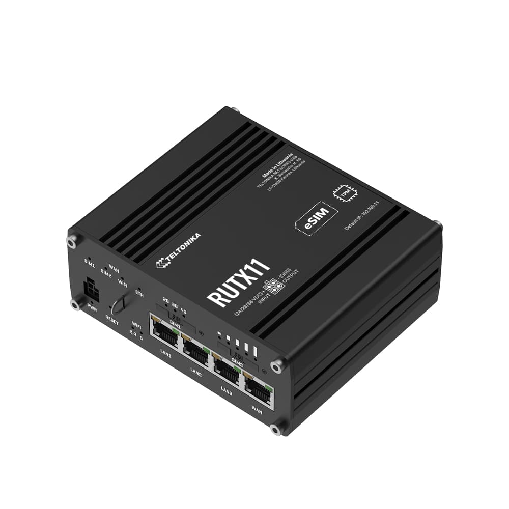 Router Industrial RUTX11, 4G LTE, Cat 6 300Mbps, 2 SIM, 4 RJ45 Gb, Wi-Fi 5 Dual Band, GNSS GPS, PoE pasivo, IP30 marca Teltonika - Equipos GPS | G4 | G5 | M2M