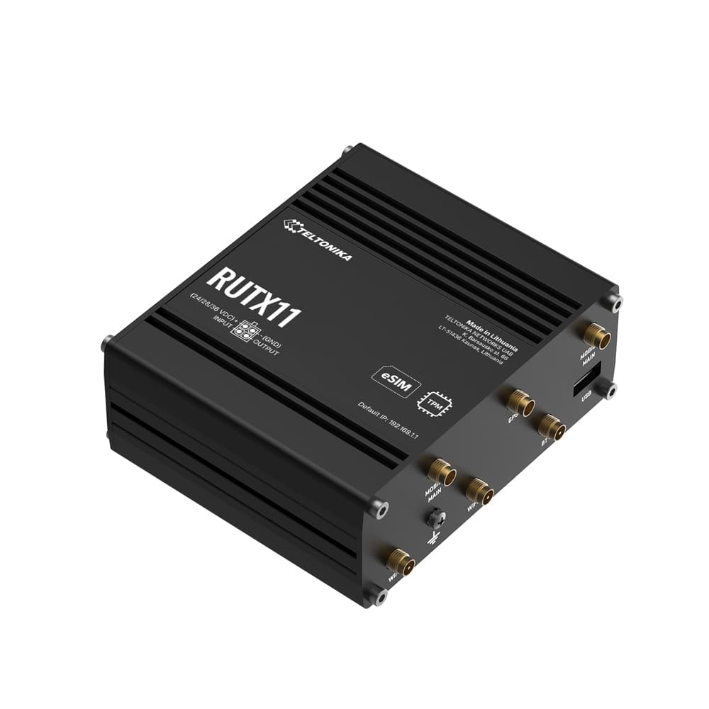 Router Industrial RUTX11, 4G LTE, Cat 6 300Mbps, 2 SIM, 4 RJ45 Gb, Wi-Fi 5 Dual Band, GNSS GPS, PoE pasivo, IP30 marca Teltonika - Equipos GPS | G4 | G5 | M2M
