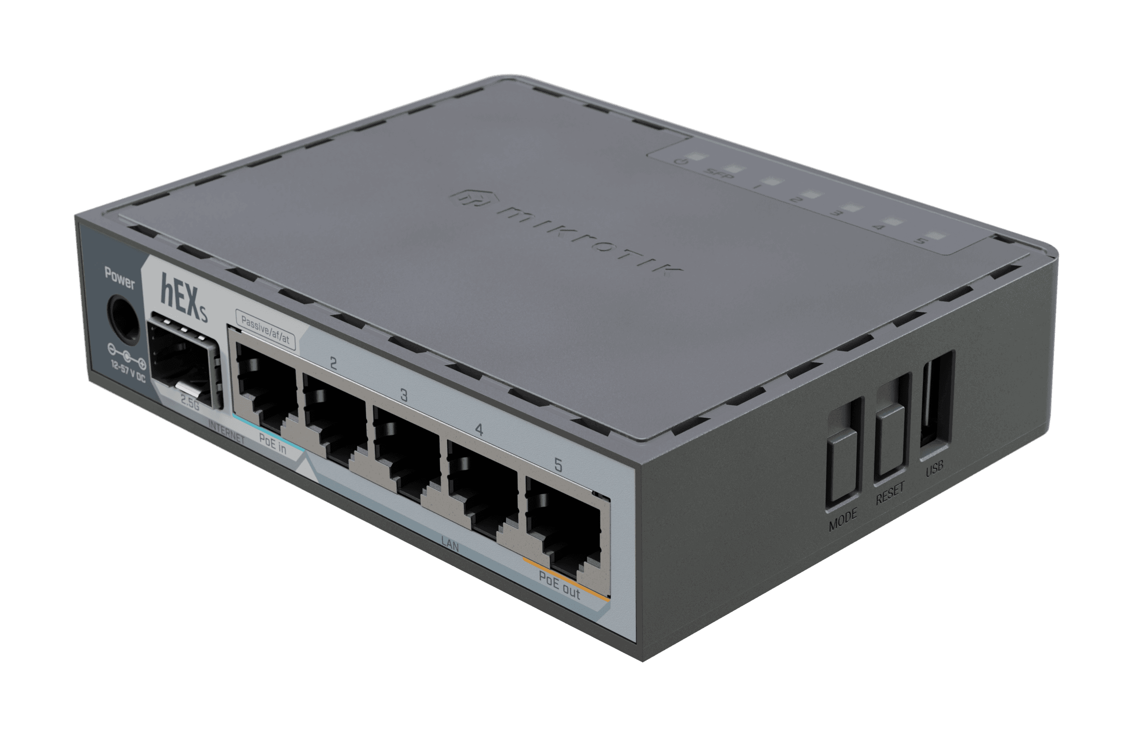 Router con CPU de doble núcleo de 950 MHz, 512 MB de RAM, 1 SFP de 2,5 G, 5 puertos Gigabit Eth, USB, RouterOS v7 L4, carcasa de plástico C/Fuente marca Mikrotik - Mikrotik Routers | AP | Switch