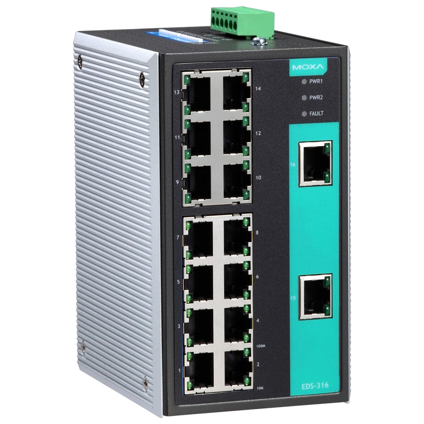 Switch MOXA 16 Puertos RJ45 10/100 No administrable EDS-316 marca Moxa - Switch Industrial DIN-Rail