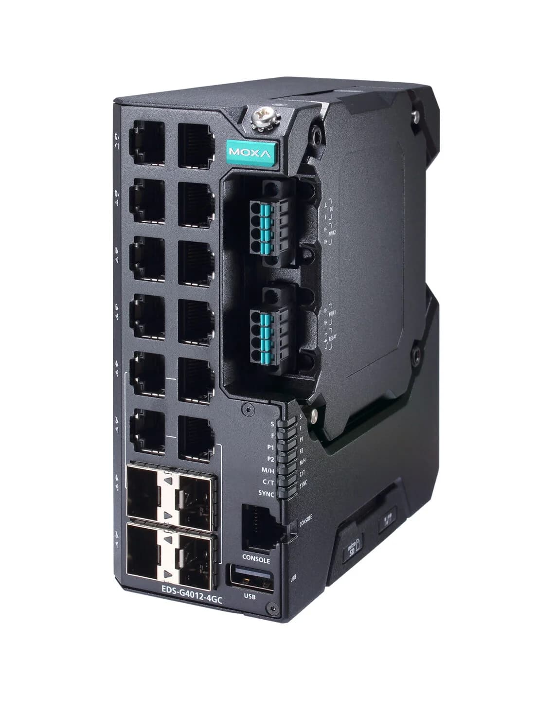 Switch Administrable MOXA EDS-4012-8P-4GS-LVB 8 Puertos RJ45 10/100 + 4 SFP marca Moxa - Switch Industrial DIN-Rail