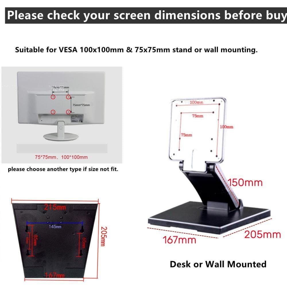 Soporte Base plegable para monitor táctil, mini PC, AIO con VESA compatible con Monitor 13" - 24" - Monitores Touch Screen