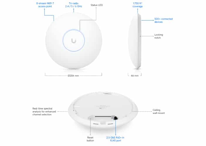 Ubiquiti U7-Pro-Max - PoE+ Punto de Acceso, Triple Banda, 2.4/5/6GHz, 2.5 GbE (No Incluye adaptador PoE) marca Ubiquiti - Ubiquiti Router | Antenas | AP