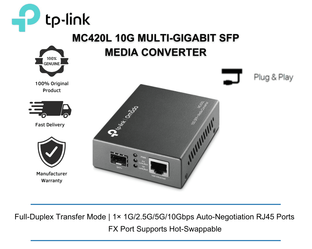 Media Converter Chasis 01 SFP+ 10Gb y 01 RJ45 10 Gigabit Ethernet MC420L marca TP-Link - Conversores Media Converter