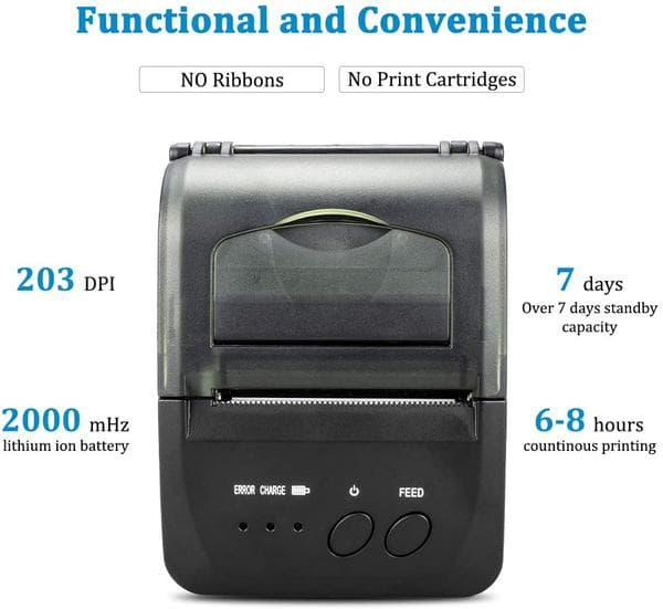 Mini Impresora térmica portátil Bluetooth para recibos 58mm NT-1809DD marca NETUM - Puntos de Venta POS