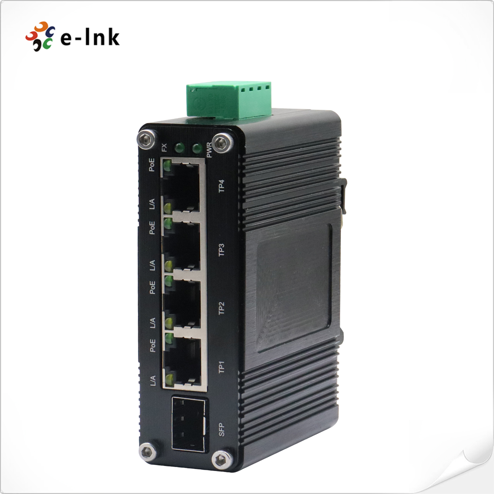 Switch Industrial 4-Port 10/100/1000T 802.3at PoE + 1-Port 100/1000X SFP 1Gb E-Link