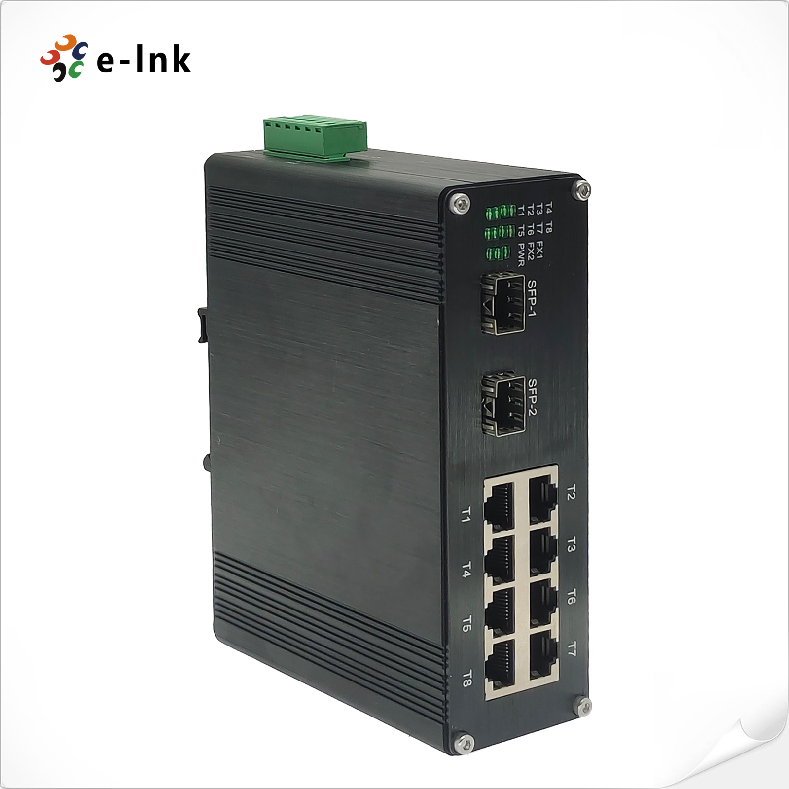 Switch Industrial 8-Port 10/100/1000T 802.3at PoE + 2-Port 100/1000X SFP 1Gb E-Link