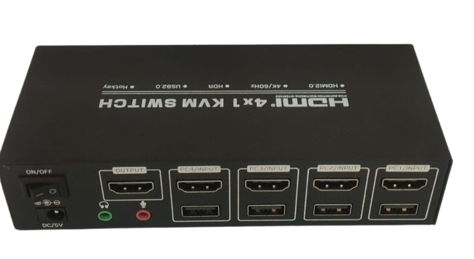 KVM Switcher HDMI 2.0 para 4 Computadoras con solo 1 Monitor, 1 teclado y 1 Mouse USB, 4K@60Hz 