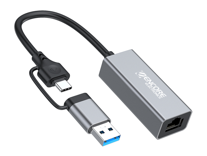 Adaptador de USB 3.0 + USB Tipo C a RJ45 10/100/1000Mbps Ethernet Gigabit - Encore Electronics