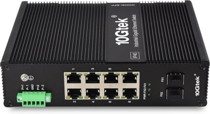 Switch Industrial IP40, 8P Gigabit Ethernet + 2 SFP for transceiver 1Gb up 20Km, DIN-Rail Mount - 10Gtek